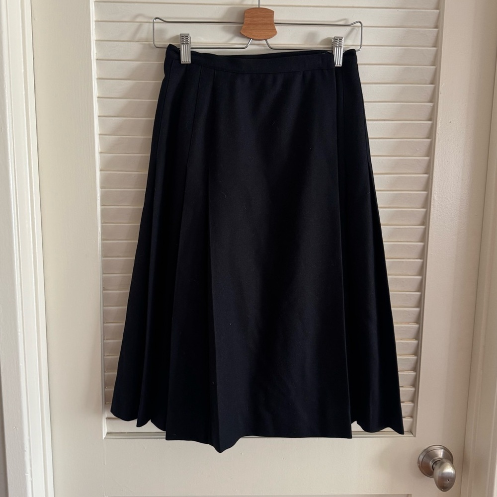 Saint Laurent black wool pleated wrap midi skirt